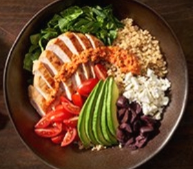 Quinoa Macro Bowl with Roasted Pepper Sauce