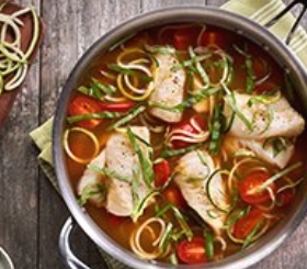 Poached Cod with Zucchini Noodles