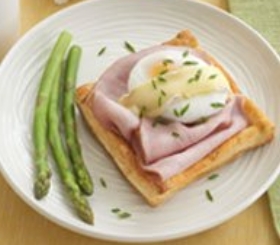 Poached Eggs and Ham on Puff Pastry