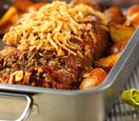 Onion-Crusted Meatloaf with Roasted Potatoes