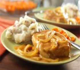 Pork Chops and Mustard Onion Gravy