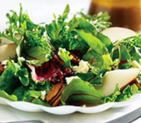 Mixed Greens and Fruit Salad with Warm Onion Vinaigrette