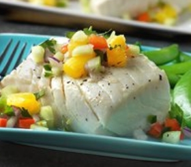 Poached Halibut with Chunky Pineapple Salsa