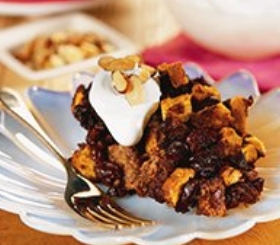 Slow-Cooked Chocolate Almond Bread Pudding with Dried Cherries