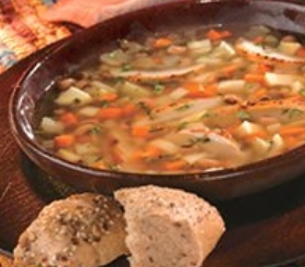 Fall Vegetable Soup with Black-Eyed Peas and Grilled Chicken