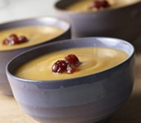 Cream of Pumpkin Soup with Cranberry Drizzle