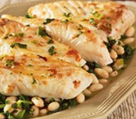 Halibut with Beans and Spinach