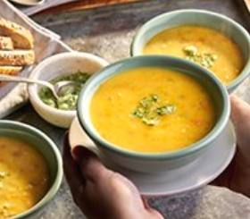 Roasted Vegetable Soup with Garlic Herb Drizzle