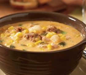 Slow Cooker Poblano Corn Chowder with Chicken and Chorizo