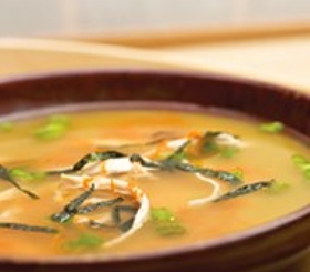 Ginger Miso Soup with Shredded Chicken & Green Onions