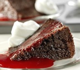 Triple Chocolate Pudding Cake with Raspberry Sauce